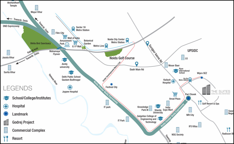 How to reach, Godrej Properties Golf Links Golf The Suites Greater Noida