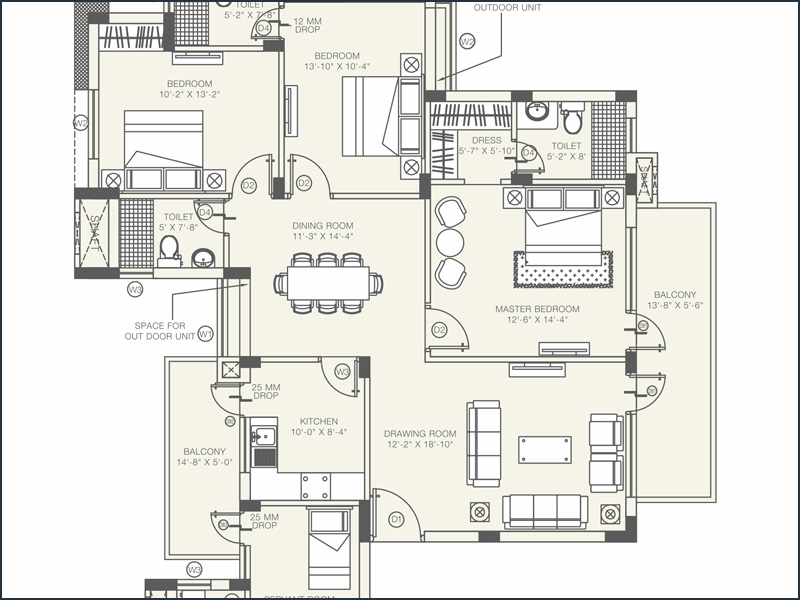 Orris Aster Court Premier Sector 85 Gurgaon Floor Plan 3 BHK plus Sq.Ft.