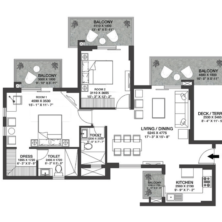 Godrej Nature +Plus Sector 33 Sohna Gurgaon Floor Plan Layout 2BHK 106.94 Sq.Mtr. 1400 SqFt